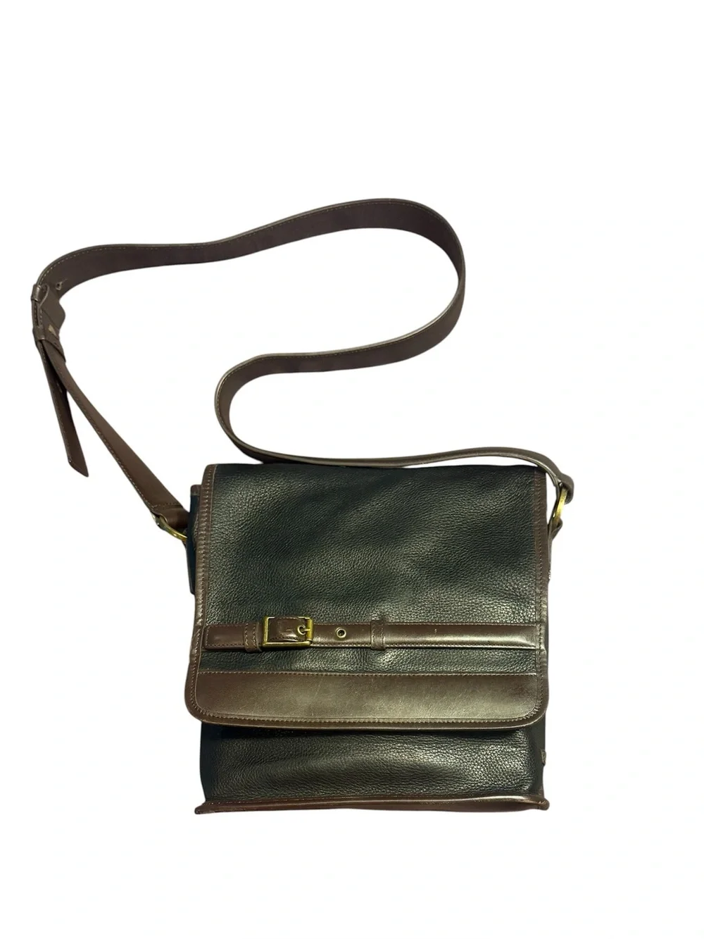Jones New York Black Brown Leather Crossbody Messenger Bag